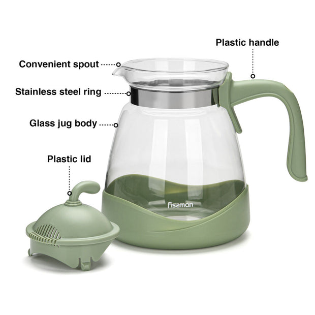 2000ml Borosilicate Glass Jug with Lid - Green