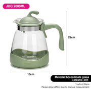 2000ml Borosilicate Glass Jug with Lid - Green