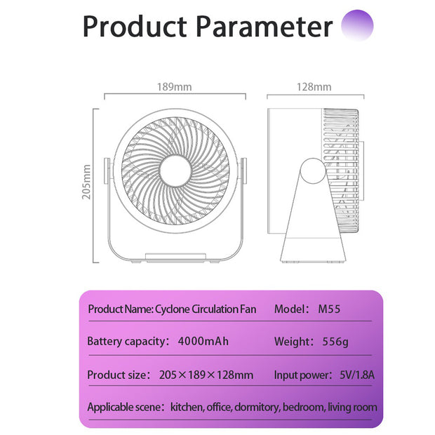 Rechargeable Desktop Fan - Purple