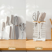 Bamboo White Kitchen Knives Organizer