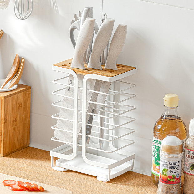 Bamboo White Kitchen Knives Organizer