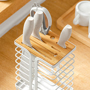 Bamboo White Kitchen Knives Organizer