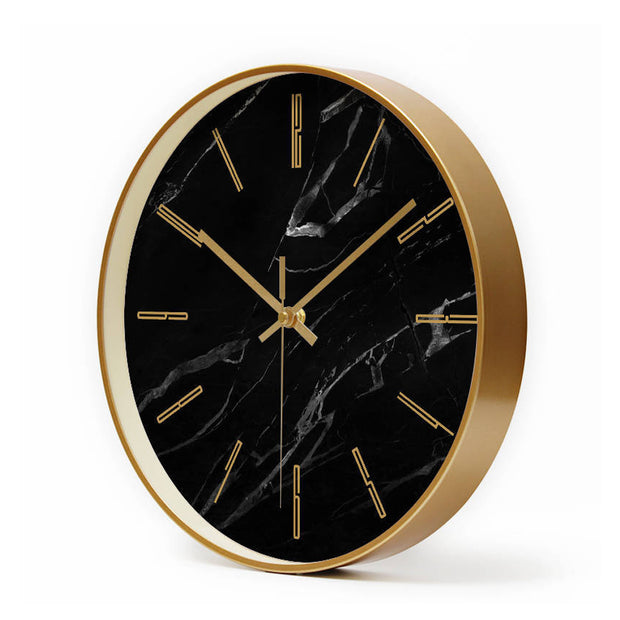 Black Marble Gold Rim Wall Clock - nilezs.com