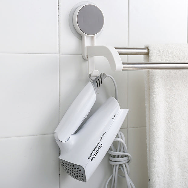 Double Towel Rod Holder (Stick On) with Hook for Hair Dryer