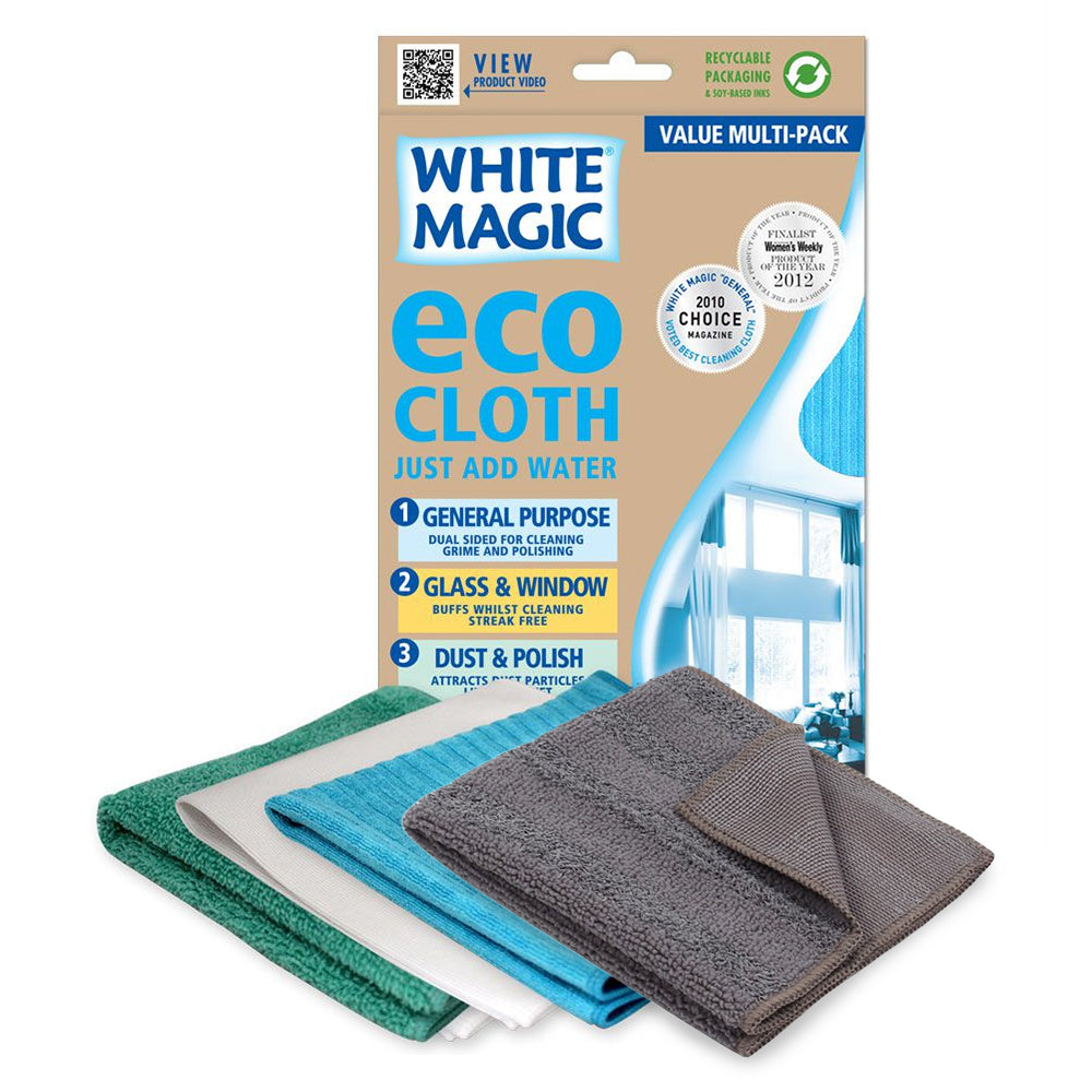 White Magic Microfibre Household Value Pack Eco Cloth - Pack of 3 [General  Purpose , Dust & Polish , Glass & Window , chemical free cleaning