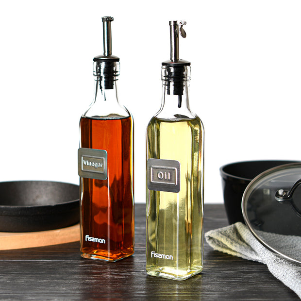 Oil & Vinegar Glass Bottles Set with Stand - 2x250ml