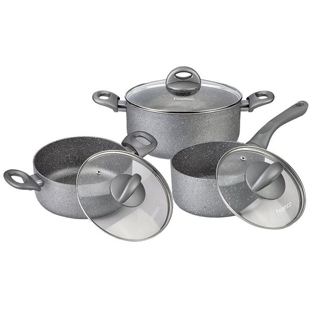 3pcs Moon Stone Series Non-stick Cookware Set with Glass Lid