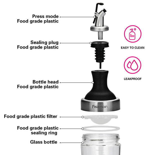 Oil & Vinegar Glass Bottle Dispenser with Measuring Scale - 570ml