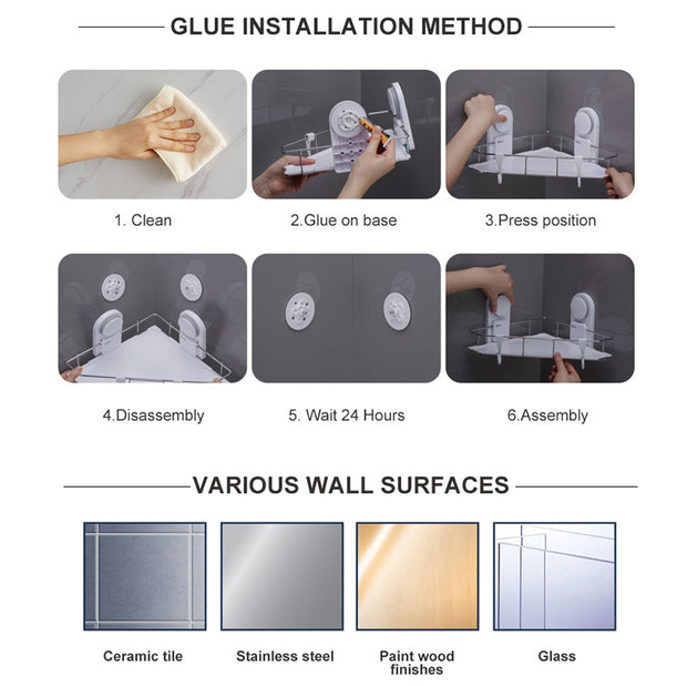 Suction Corner Shower Caddy with Hooks