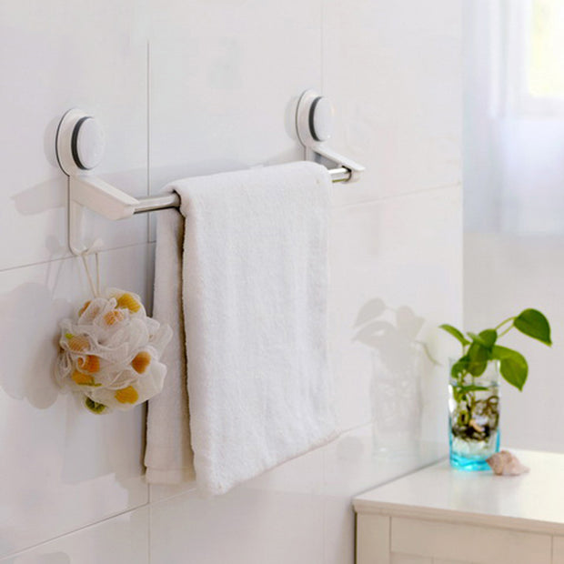 Suction Single Towel Bar with 2 Hooks