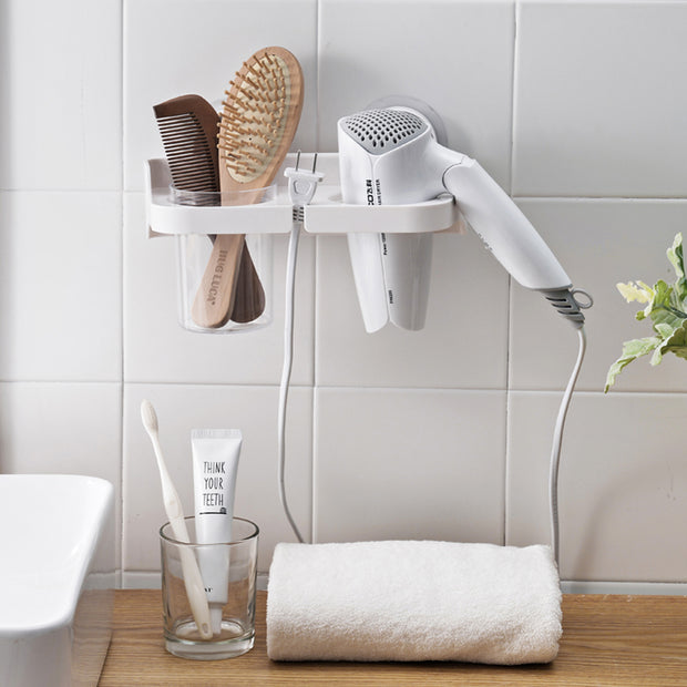 Hair Dryer Rack with Cup (Stick On) in Bathroom