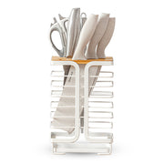 Bamboo White Kitchen Knives Organizer