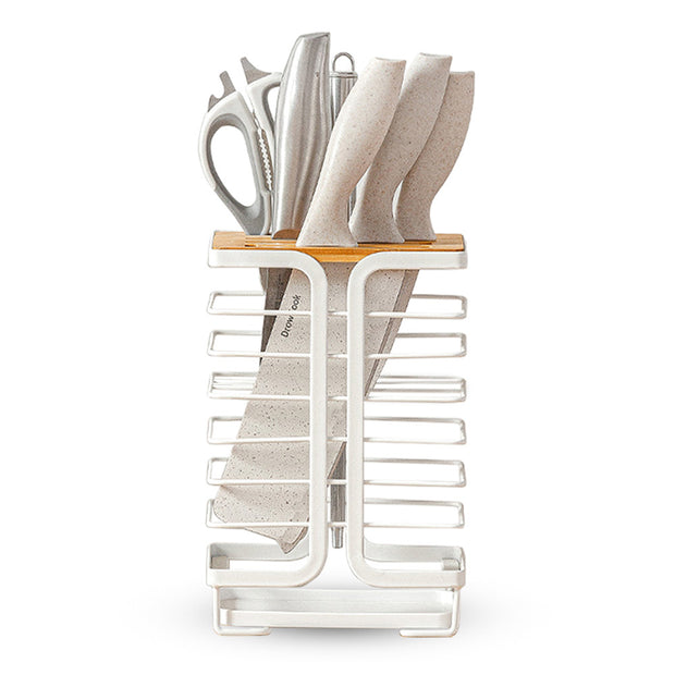 Bamboo White Kitchen Knives Organizer