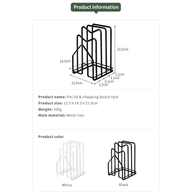 Pot Lid & Chopping Board Rack - White