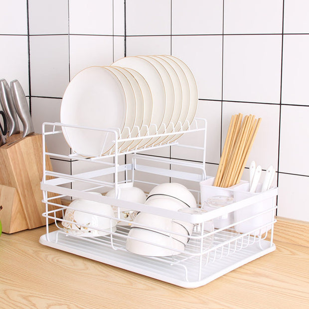 Double Layer Dish Rack Organizer - White