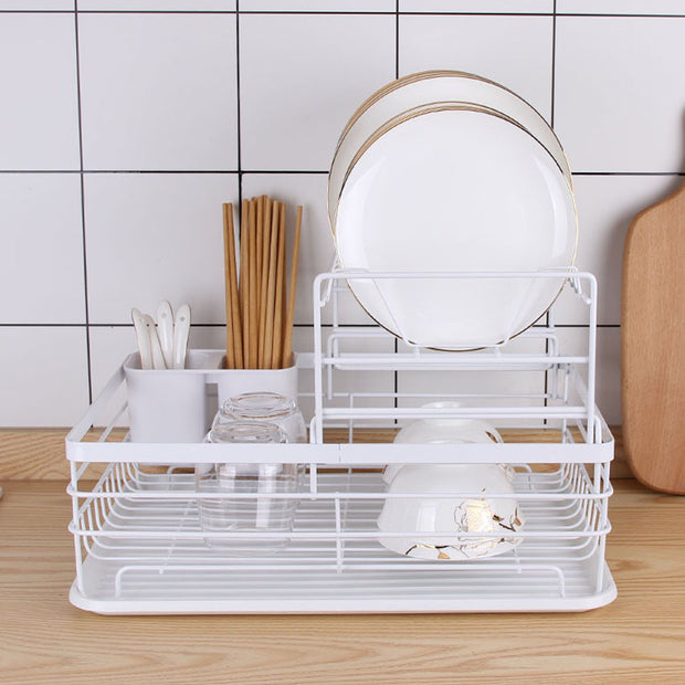 Double Layer Dish Rack Organizer - White